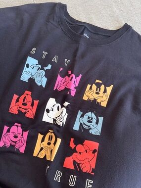 Disney Black Graphic Tee with Multicolor Mickey Panels